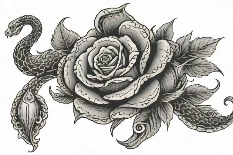 Serpent Wrapped Around Dead Rose Surrounded