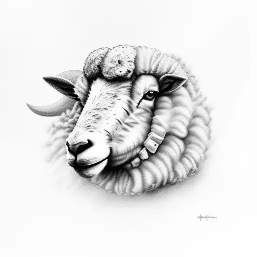 Realistic Sheep Black On Left Half And White On Right Half