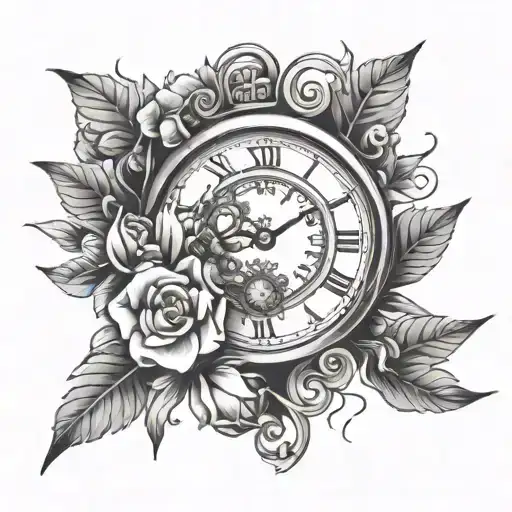 Time Piece With Tree And Flowers