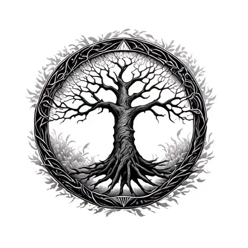 Tree Of Life Inside Circle Of Ouroboros