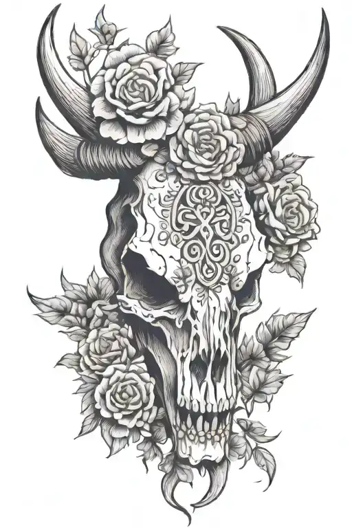 Longhorn Skull With Flower Crown Surrounded