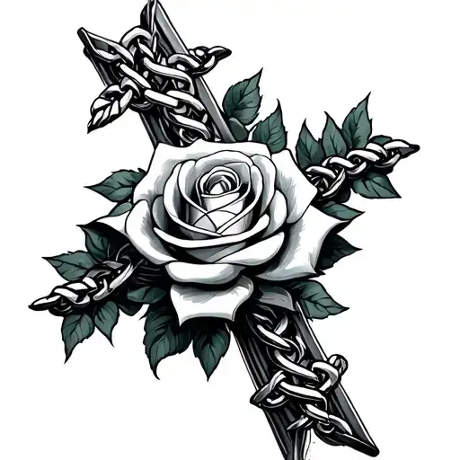 Cross Whit Rose Chain Wrapped