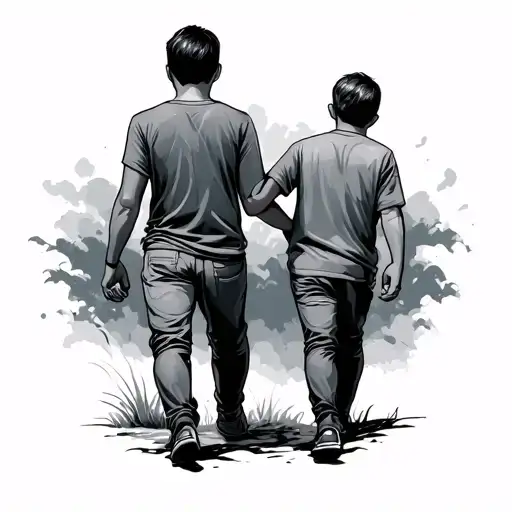 Father Son And Grandson Walking Together