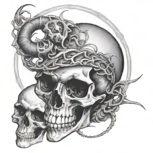 Skeletal Ouroboros With Human Skull