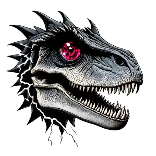 Ruby Gem Eye Of A Dinosaur With Lightning Storm