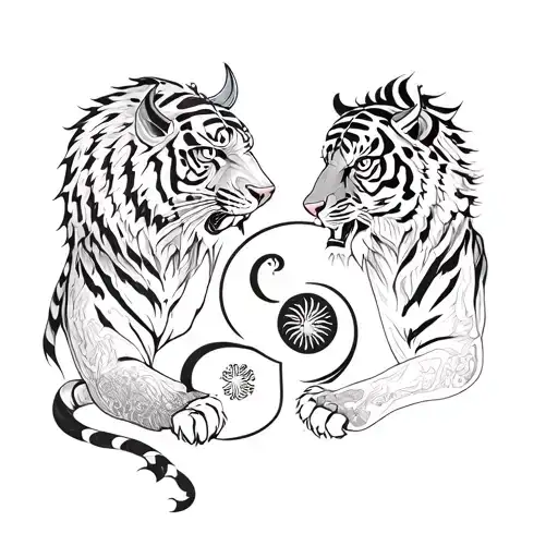 A Bull And Tiger Creating A Ying Yang Symbol