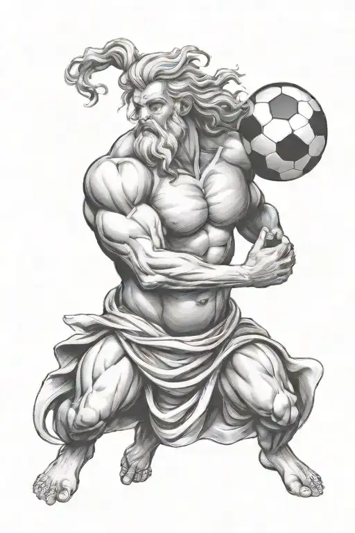 Zeus Holding A Soccer Ball With The Background Being A Galaxy