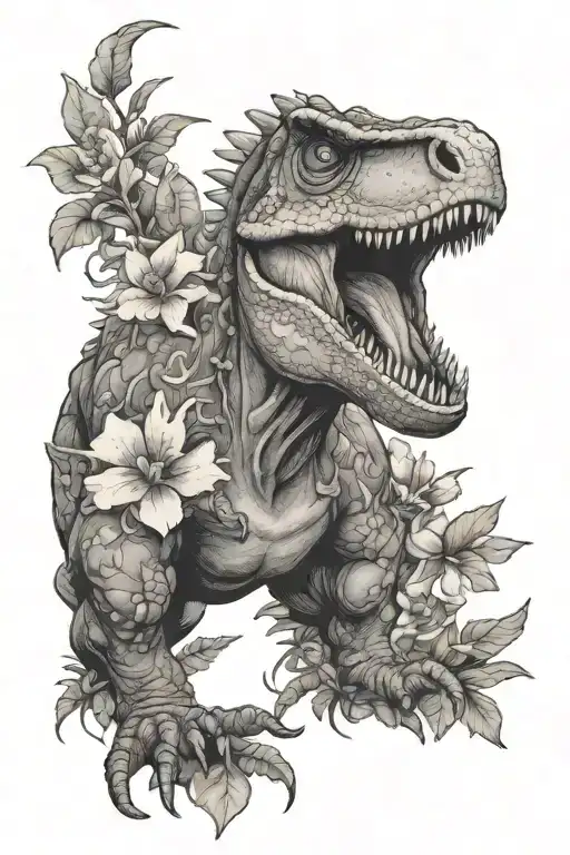A Dinosaur In Flowers