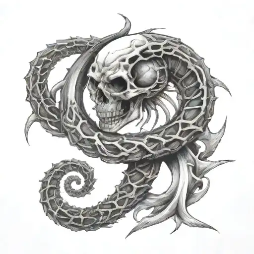 Skeletal Ouroboros With Human Skull