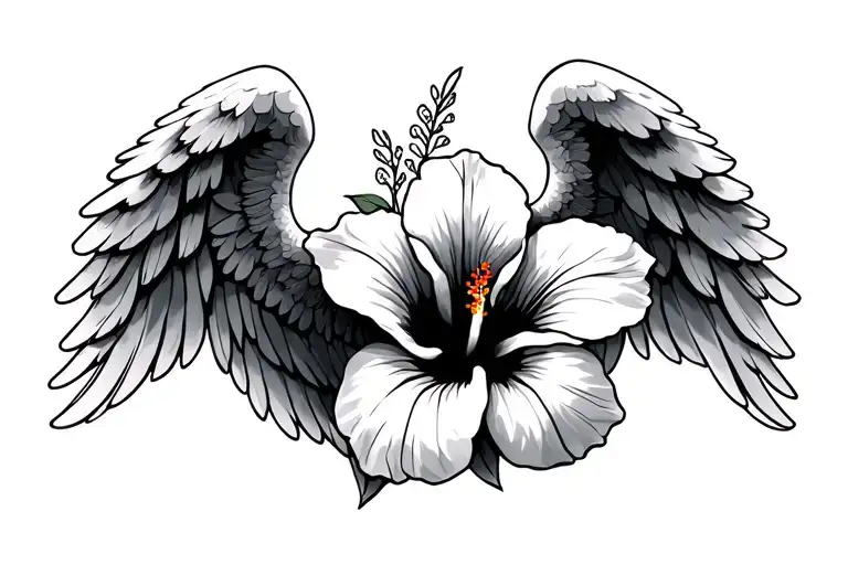 1 Angel Wing And Hibiscus Flower