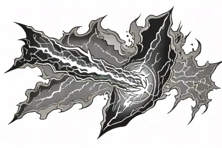 A Full Arm Tattoo In Black With Lightning Bolts