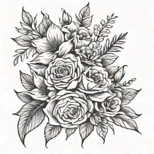 Family Birthmonth Flower Bouquet Fine Line