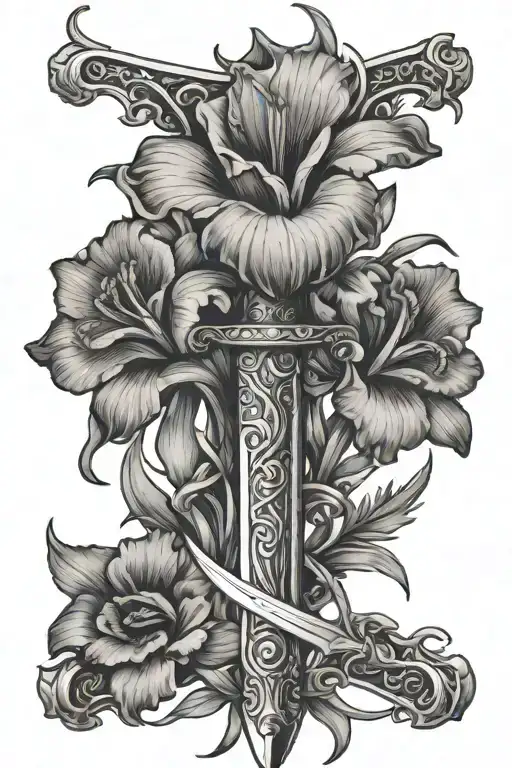 Rapier Sword Wrapped In Iris Flower