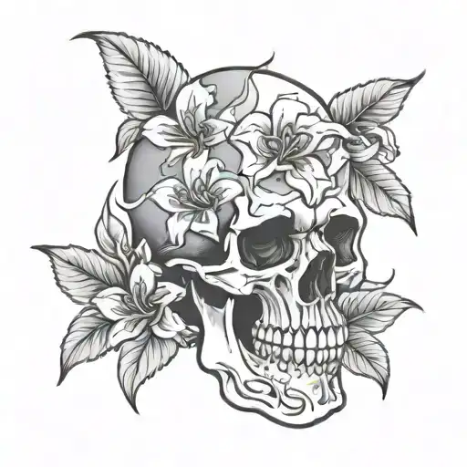 Skull Shedding A Tear With An Azalea Coming Out Of It