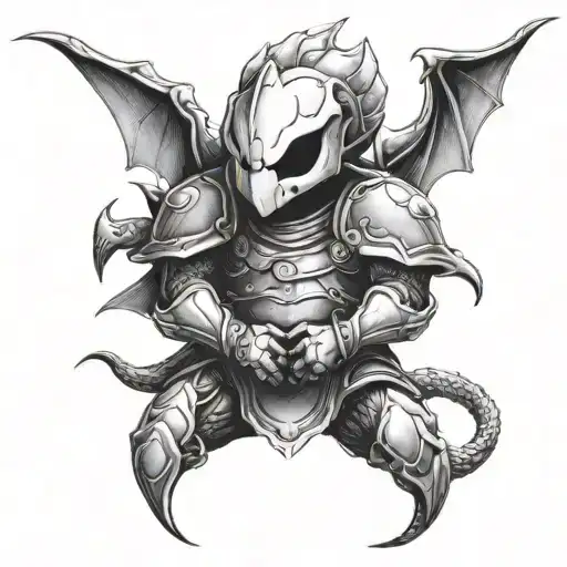 Dragon Armor Design With A Shy Guy Peeking Out From Behind