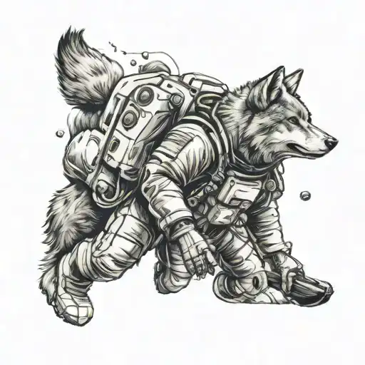 Astronaut In Space With Wolf