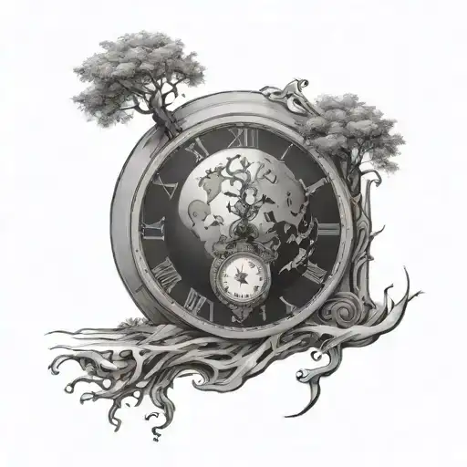Earth With A Tree On Top And A Grandfather Clock Melting