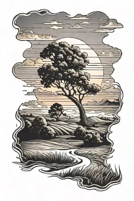 A Scenery Of An Open Field Durning Sunset