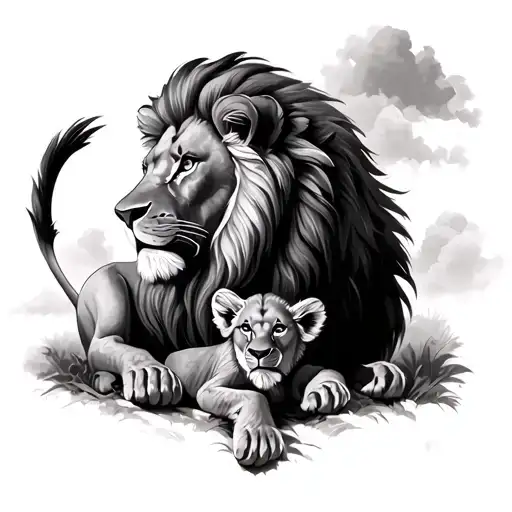 Male Lion Protecting Cub