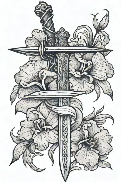 Sword Wrapped In Iris Flower