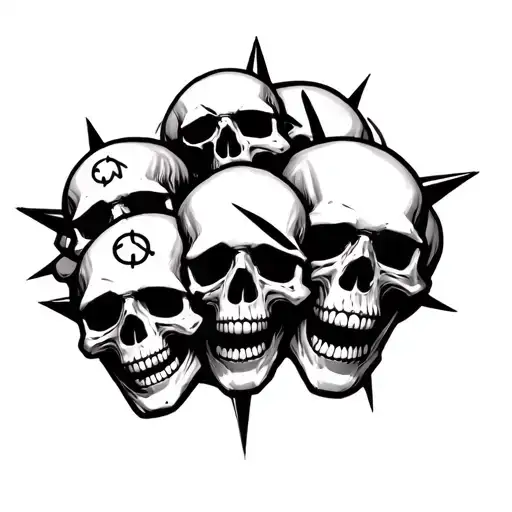 Pile Of Skulls With Anarchy Symbol And Nirvanna Smiley Face