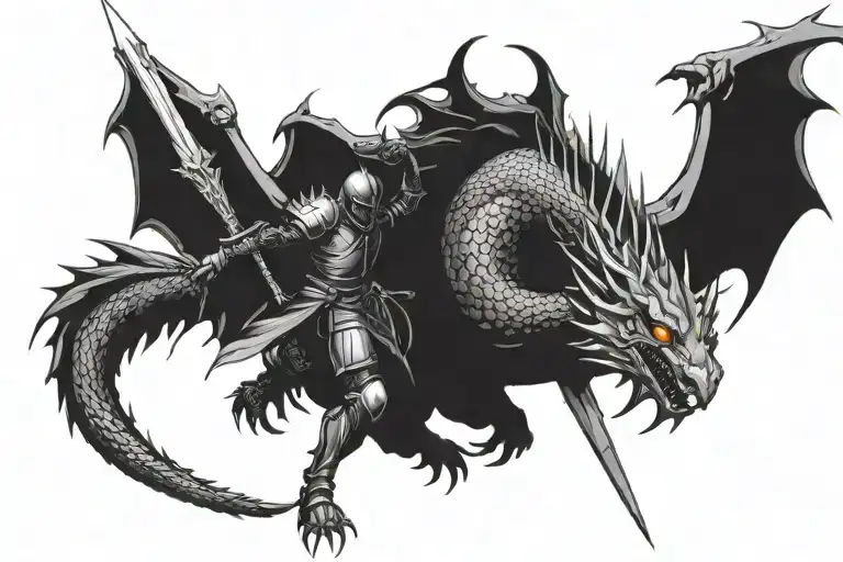 Knight With Sword Fighting Dragon Breathing Fire