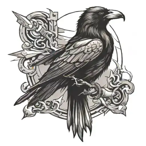 Raven Holding A Lighting Bolt