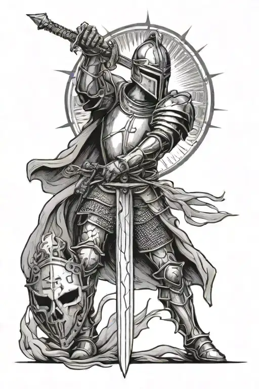 Knight Holding A Sword Infront Of The Sun