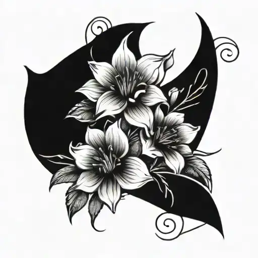 3 Flowers Growing Into Cursive Letters Straight Down Fine Line On Spine