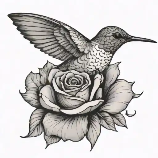 Minimalistic Hummingbird And Rose