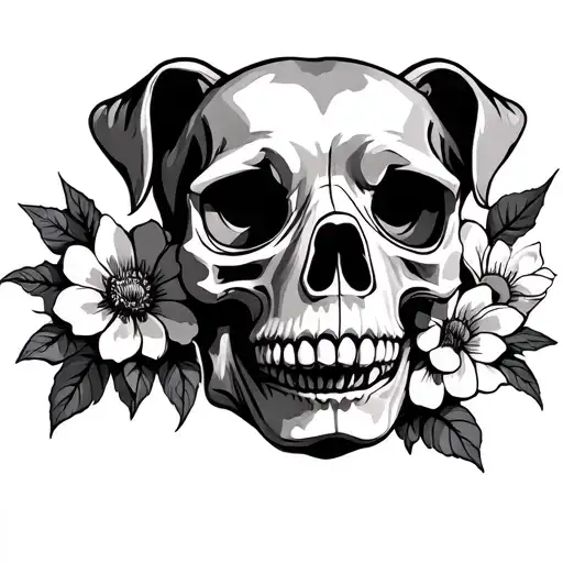 Dog Skull With Flowers