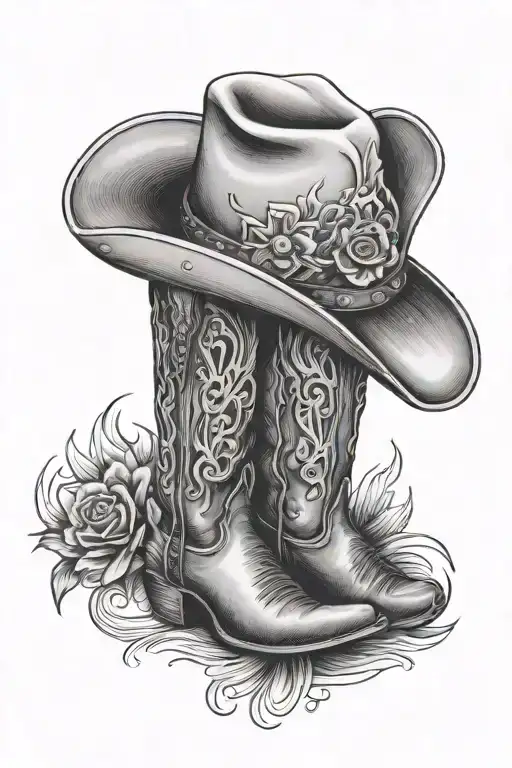 Cowgirl Hat Sitting On A Pair Of Cowboy Boots With The Words Cowgirls Don't Cry Under It