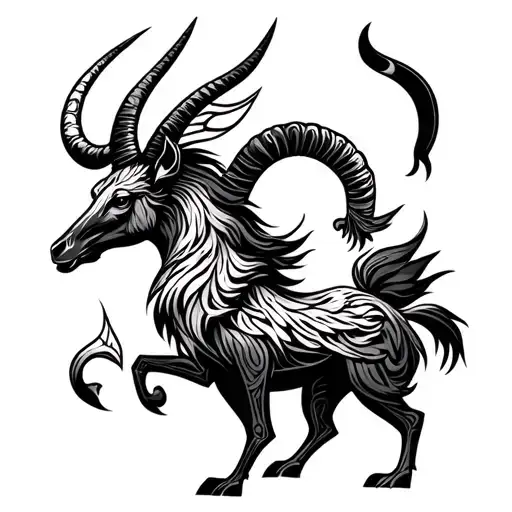 Capricorn Zodiac Symbol With A Rising Phenix In Tribal Style