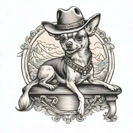 Chihuahua Wearing Cowboy Hat And Boots On Riding On The Top Of A Labrador Retriever