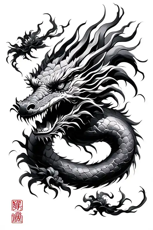 Asian Oriental Dragon Brushstroke Style