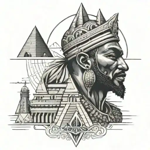 Mansa Musa Tattoo With Pyramids And Moon In Back