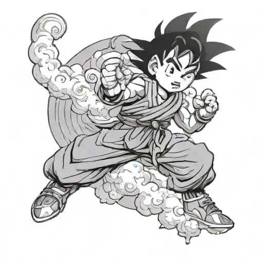 Kid Goku On A Flying Nimbus Cloud