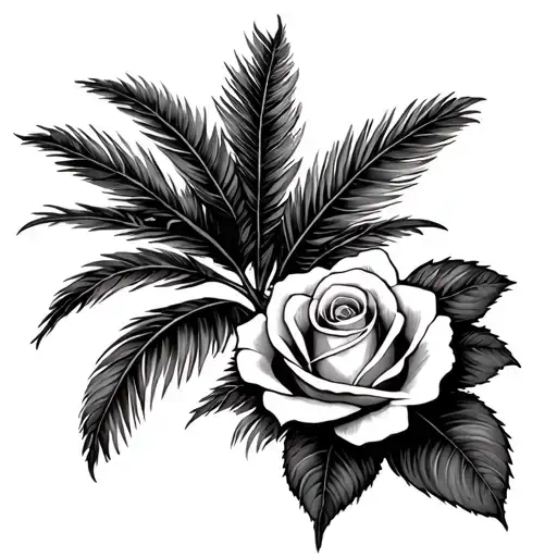 A Palm Tree With A Jamaican Rose Intertwined