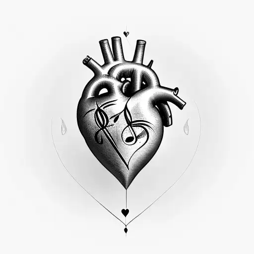 Realistic Heart With Music Notes Wrapping Around