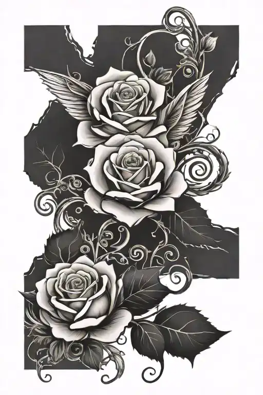 Rose And Vines Wrapping With Wings With The Name Jessica For The Arm