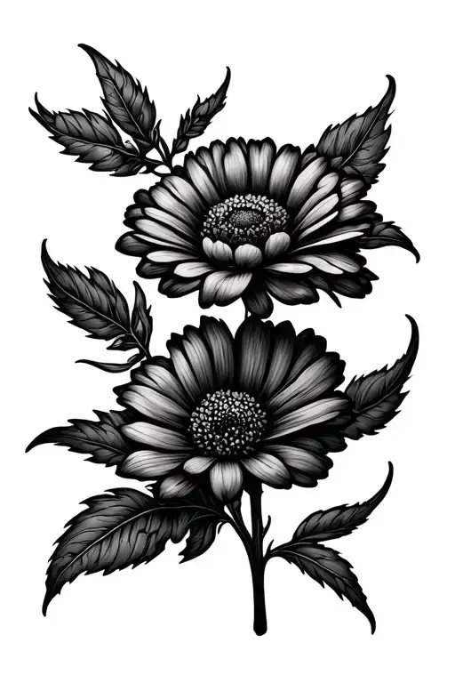 Marigold Flower Fine Line No Shading More Line Work Only Two Leaves Up Top