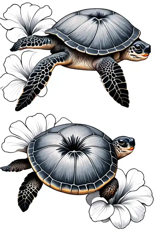 4 Hawaiian Sea Turtles Hibiscus