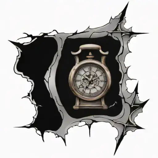 Clock With Cracks And Hourglass