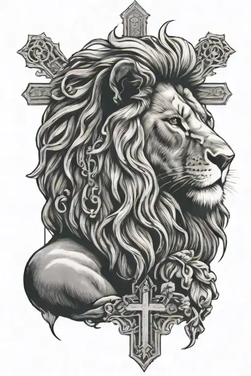 Lion With Cross And Jesus Praying Hands Holding