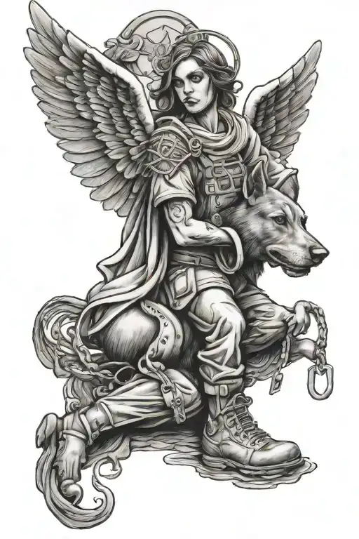 A Angel With Army Dog Tags Hanging