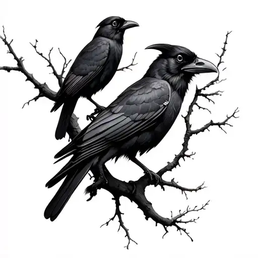Ravens In A Tree Branch