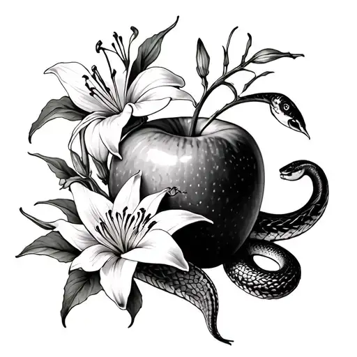 Snake And Apple With Spider Lily Flowers
