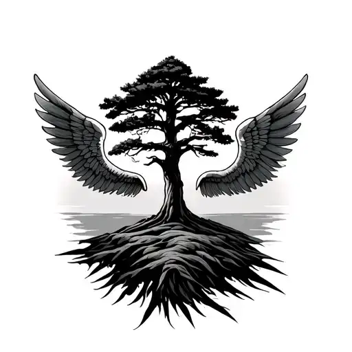 Lebanon Cedar Tree In The Middle And Wings On The Side