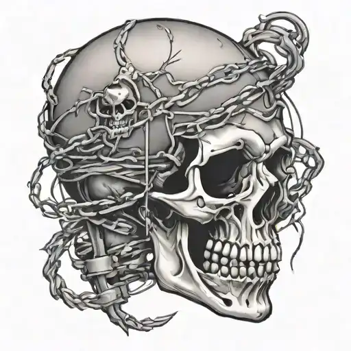 Skull With Barb Wire Going Vertical