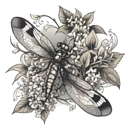 Dragonfly And Lilacs Intertwined
